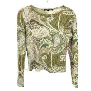 Womens Size Medium Olivier Goureau Cashmere and Silk Blend Paisley Print Sweater